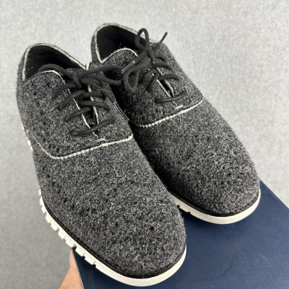 Cole Haan Zerogrand Wing Ox Dress Shoes Mens Size 7.5M Black Wool Wingtip - Picture 7 of 13